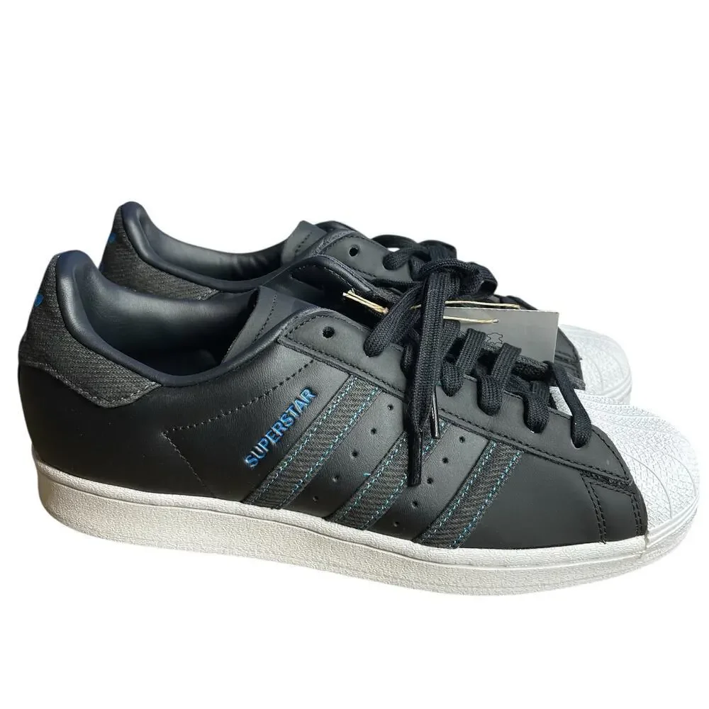 Adidas Superstar Denim Pack - Black Bright Blue sneakers size 8 New